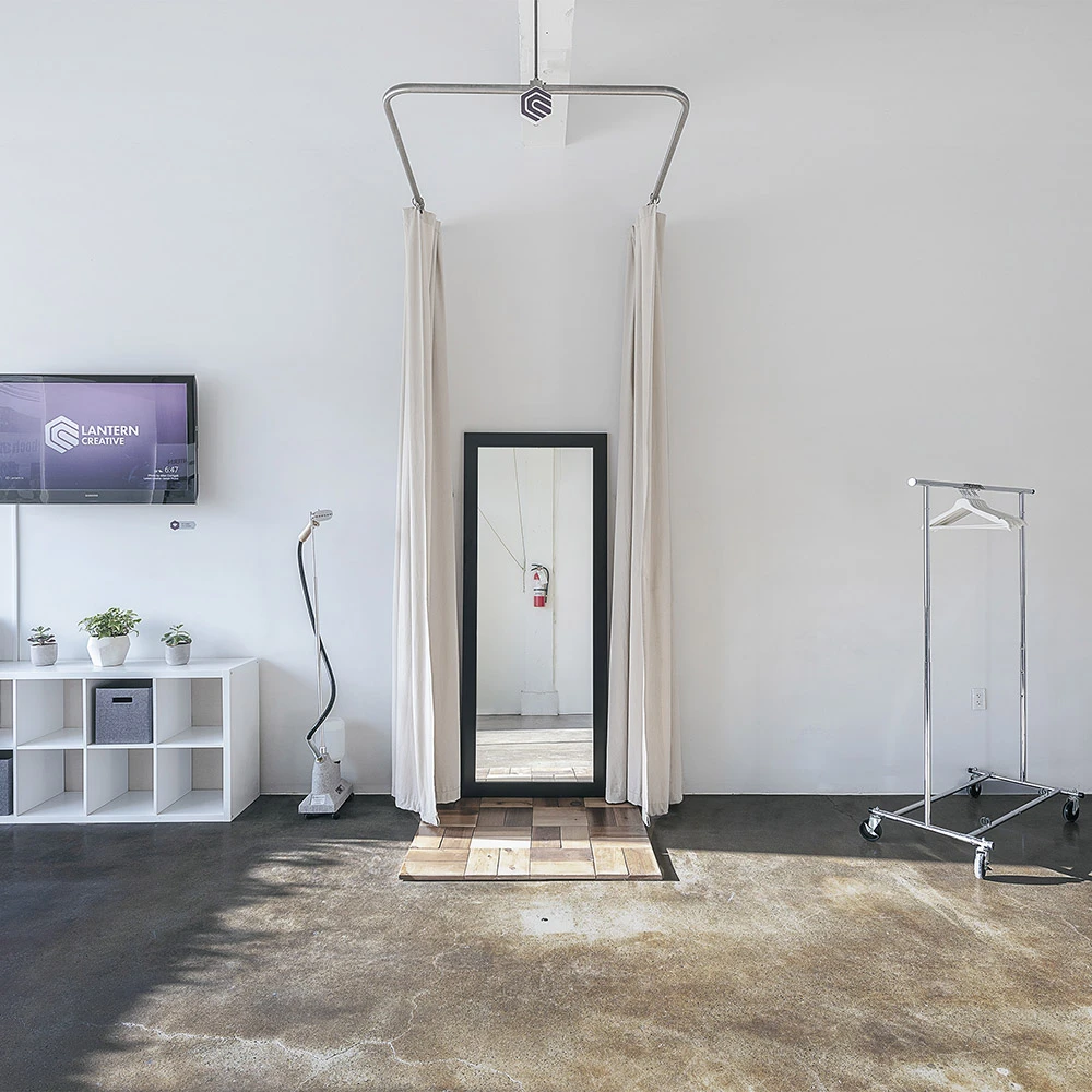 Studio Lantern's 10ft change room and televison, part of the photography studio rental package.